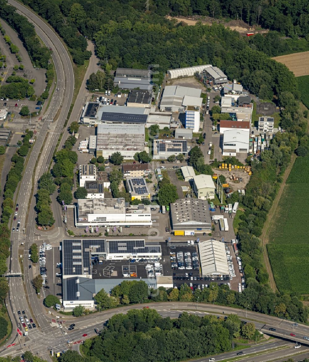 Aerial image Freiburg im Breisgau - Industrial and commercial area Freiburg Nord in Freiburg im Breisgau in the state Baden-Wurttemberg, Germany