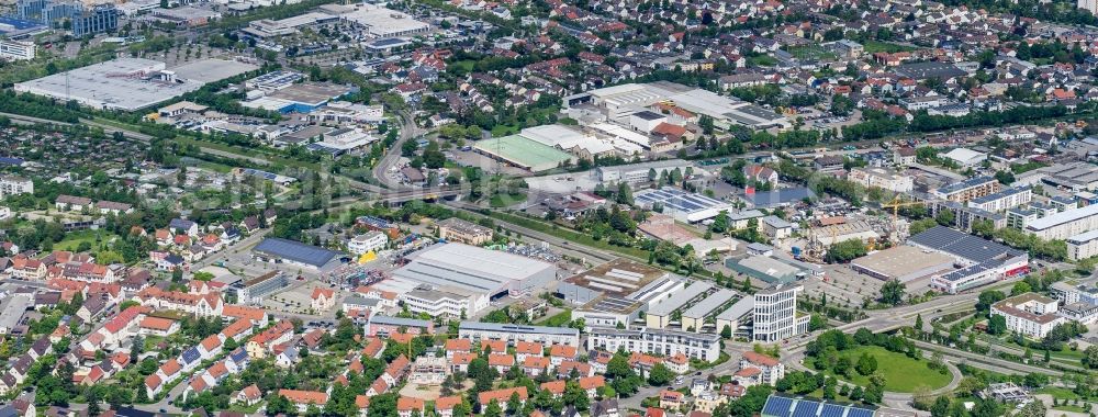 Freiburg im Breisgau from above - Industrial and commercial area south in Freiburg im Breisgau in the state Baden-Wuerttemberg, Germany