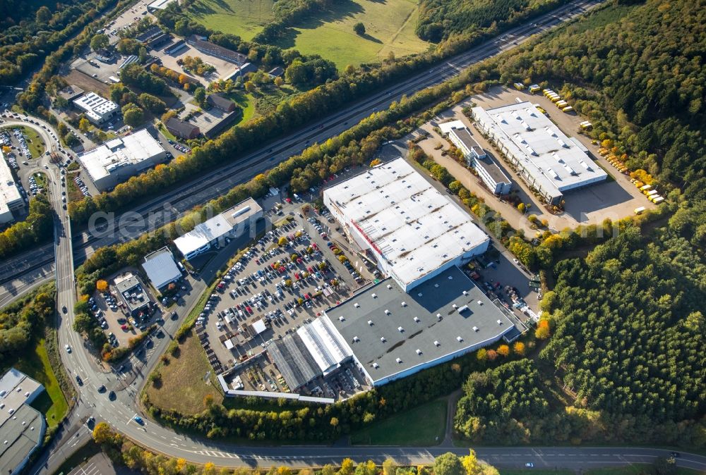 Freudenberg from above - Industrial and commercial area at the A45 motorway Freudenberg in Freudenberg in the state North Rhine-Westphalia