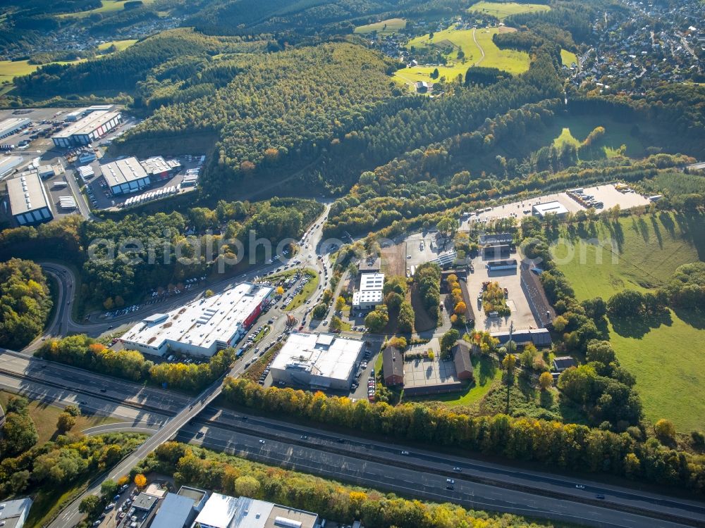 Freudenberg from the bird's eye view: Industrial and commercial area at the A45 motorway Freudenberg in Freudenberg in the state North Rhine-Westphalia