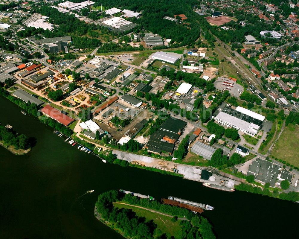 Geesthacht from above - Industrial and commercial area in Geesthacht in the state Schleswig-Holstein, Germany