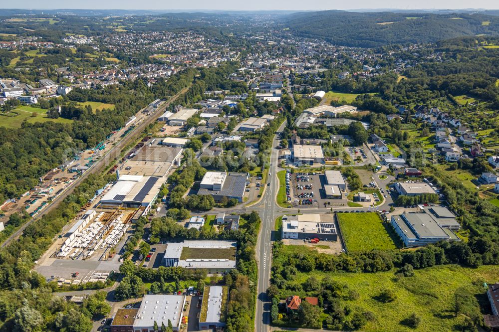 Gevelsberg from above - Industrial and commercial area along the Rosendahler Strasse - Gewerbestrasse in Gevelsberg in the state North Rhine-Westphalia, Germany