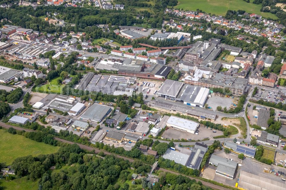 Gevelsberg from the bird's eye view: Industrial and commercial area along the Hagener Strasse in Gevelsberg in the state North Rhine-Westphalia, Germany