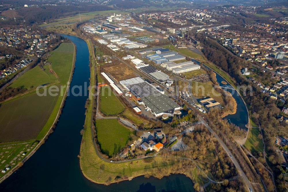 Aerial photograph Hattingen - Industrial and commercial area Gewerbe- und Landschaftspark Heinrichshuette on the riverbank of the Ruhr in Hattingen in the state of North Rhine-Westphalia