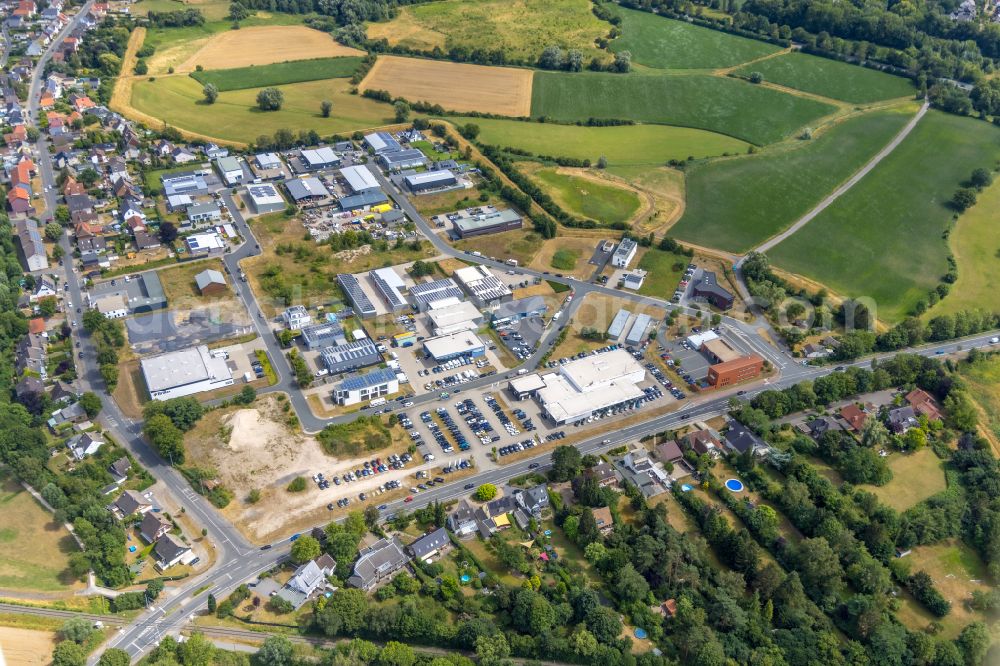 Aerial photograph Hamm - Industrial and commercial area Gewerbequartier Hohefeld former British Army Argonner Baracks in the district Hamm-Osten on street Herbert-Rust-Weg in Hamm at Ruhrgebiet in the state North Rhine-Westphalia, Germany