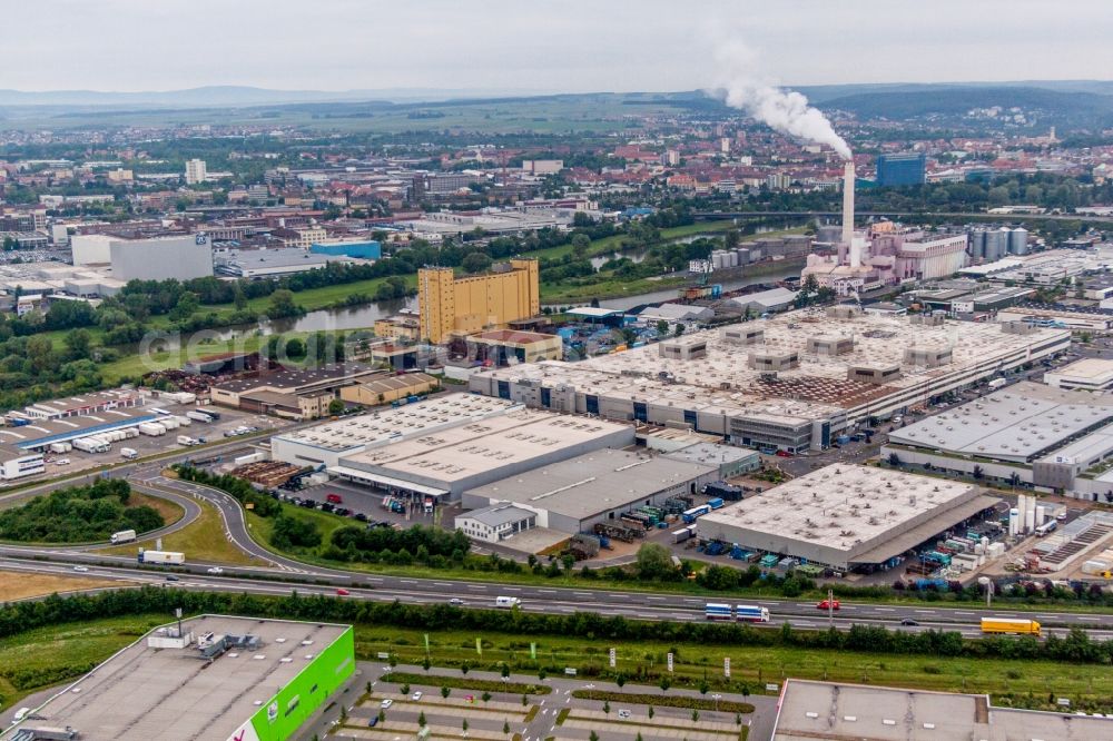 Schweinfurt from above - Industrial and commercial area Hafenstrasse in Schweinfurt in the state Bavaria, Germany