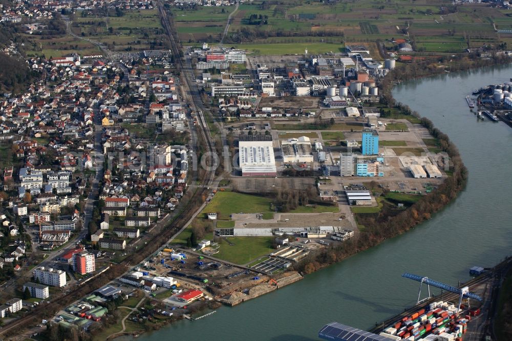 Grenzach-Wyhlen from above - Industrial and commercial area in Grenzach-Wyhlen in the state Baden-Wuerttemberg