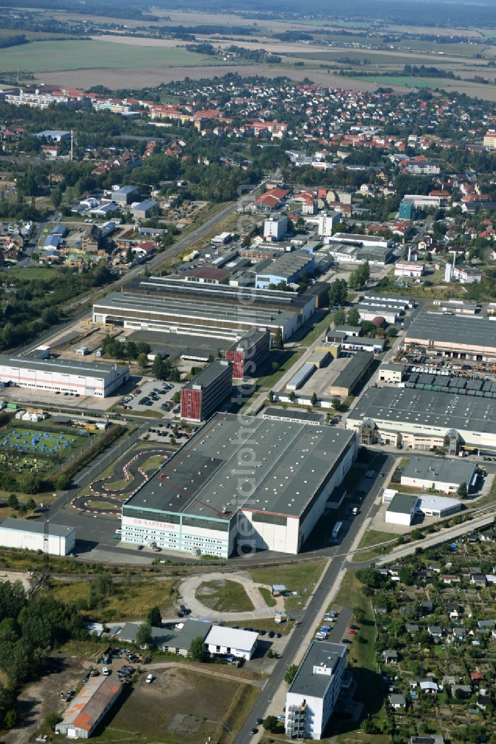 Aerial photograph Grimma - Industrial and commercial area on Suedstrasse in Grimma in the state Saxony