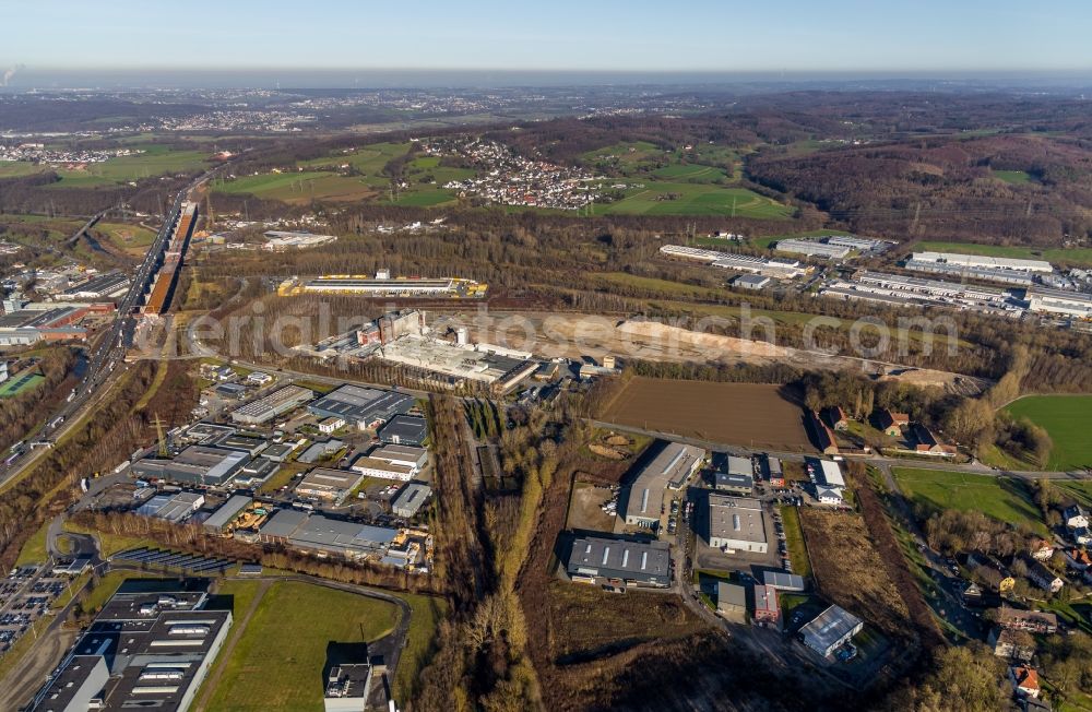 Hagen from above - Industrial and commercial area Oelmuehlenbach in Hagen in the state North Rhine-Westphalia