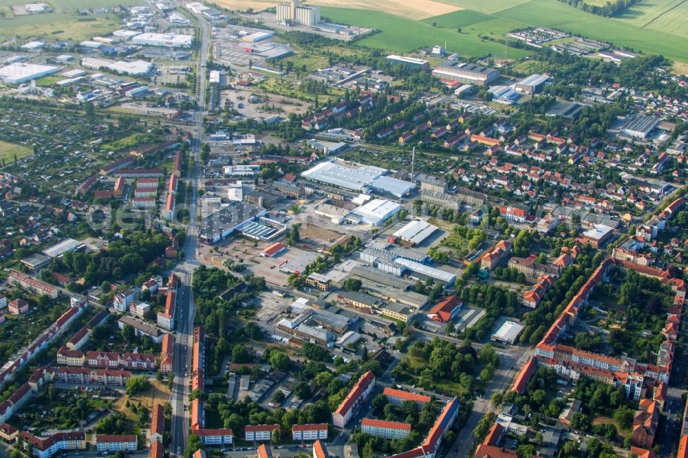 Aerial photograph Halberstadt - Industrial and commercial area on B79 in Halberstadt in the state Saxony-Anhalt, Germany