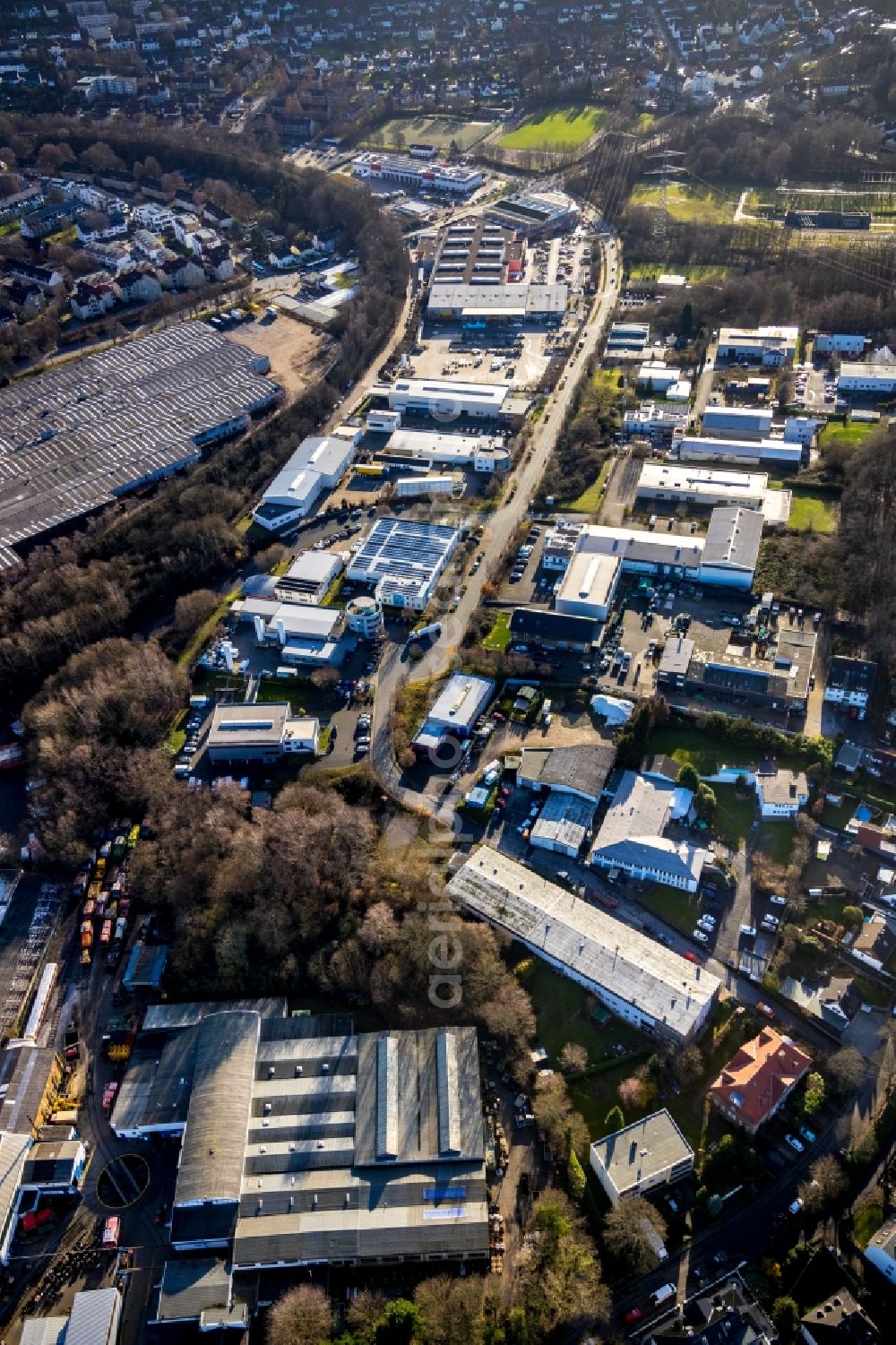 Hattingen from above - Industrial and commercial area Beuler Hoehe in Hattingen in the state North Rhine-Westphalia, Germany