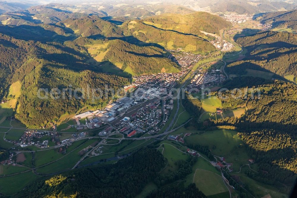 Aerial photograph Hausach - Industrial and commercial area Hinterer Bahnhof in Hausach in the state Baden-Wurttemberg, Germany