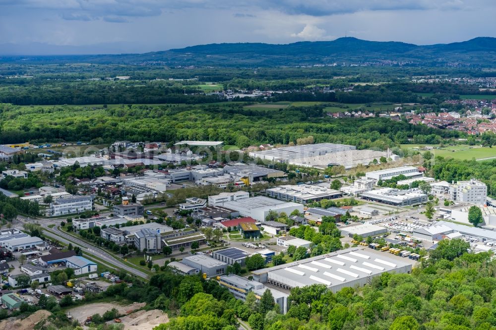 Aerial photograph Freiburg im Breisgau - Industrial and commercial area in Freiburg im Breisgau in the state Baden-Wuerttemberg, Germany