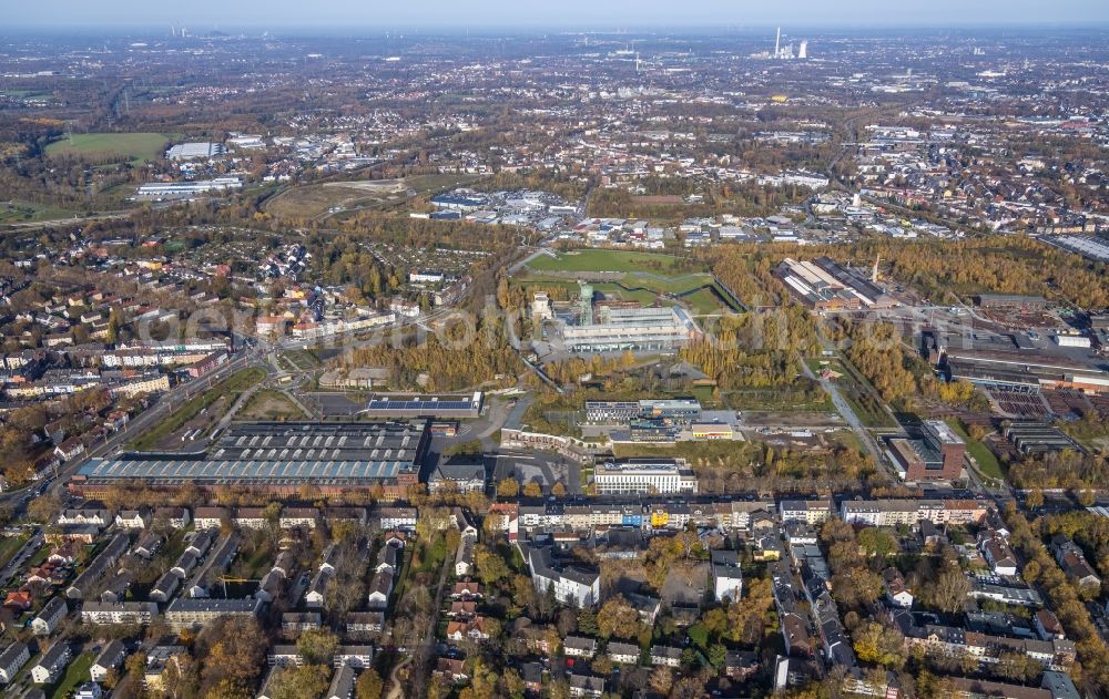 Aerial image Bochum - Industrial and commercial area with the Jahrhunderthalle Bochum between Alleestrasse - Wattenscheider Strasse in Bochum in the state North Rhine-Westphalia, Germany