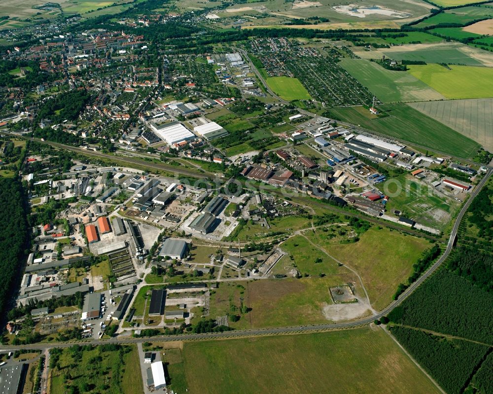 Aerial photograph Zerbst/Anhalt - Industrial and commercial area on the Karl-Marx-Strasse in Zerbst/Anhalt in the state Saxony-Anhalt, Germany