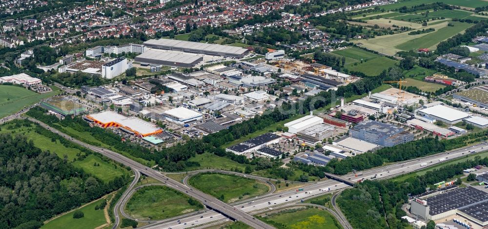 Aerial photograph Karlsruhe - Industrial and commercial area north in Karlsruhe in the state Baden-Wuerttemberg, Germany