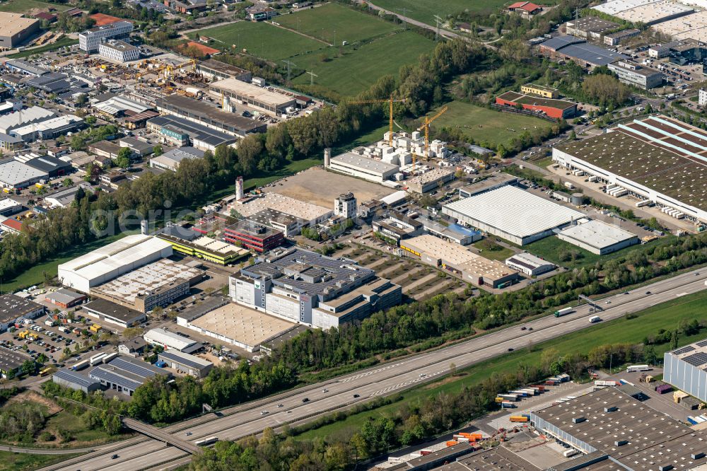 Karlsruhe from above - Industrial and commercial area north in Karlsruhe in the state Baden-Wuerttemberg, Germany