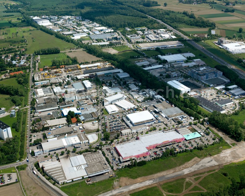 Aerial image Karlsruhe - Industrial and commercial area north in Karlsruhe in the state Baden-Wuerttemberg, Germany