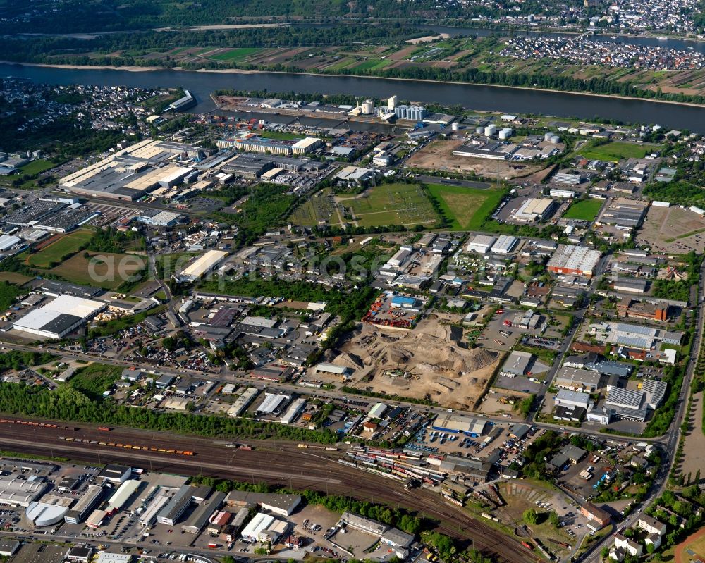 Aerial photograph Koblenz, Wallersheim - Industrial and commercial area in Koblenz, Wallersheim in the state Rhineland-Palatinate