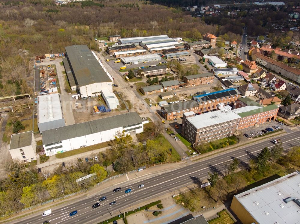 Eberswalde from above - Industrial and commercial area Kocks Ardelt Kranbau Eberswalde GmbH in Eberswalde in the state Brandenburg, Germany