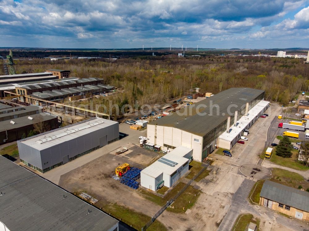 Eberswalde from above - Industrial and commercial area Kocks Ardelt Kranbau Eberswalde GmbH in Eberswalde in the state Brandenburg, Germany