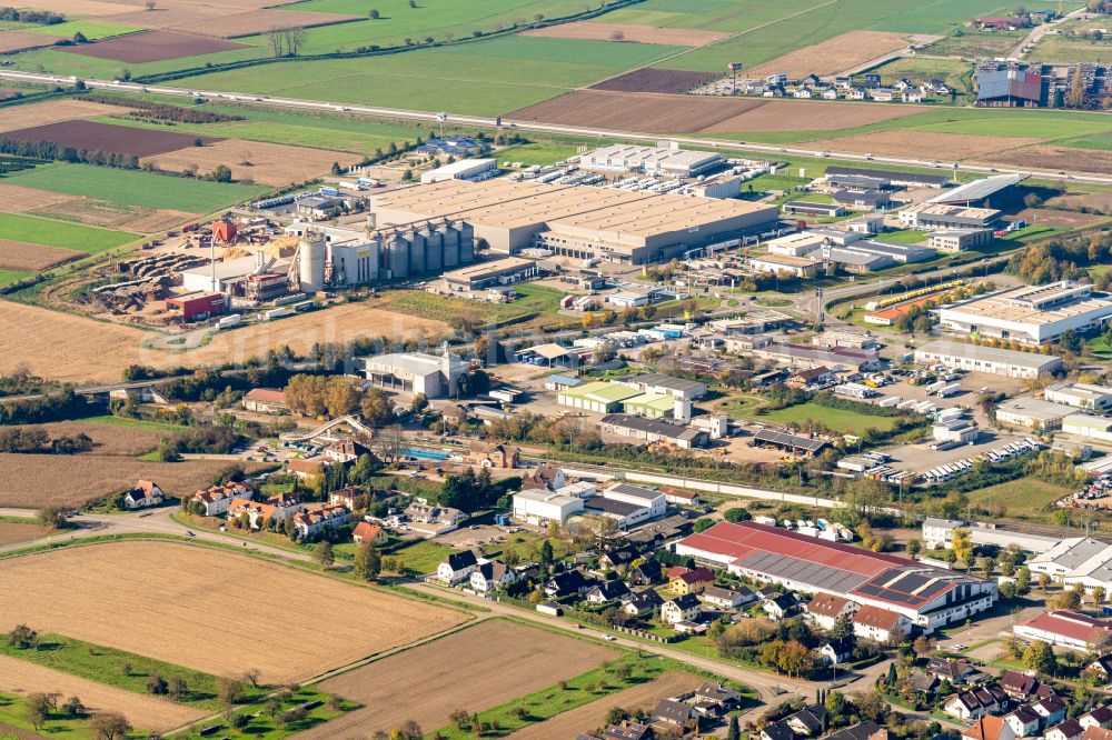 Aerial image Orschweier - Industrial and commercial area Komunales Dyn A5 and Mahlberg Orschweier in Orschweier in the state Baden-Wuerttemberg, Germany