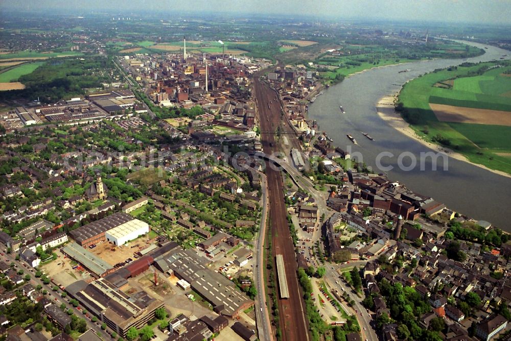 Krefeld from above - Industrial and commercial area with the factories in the Waggonfabrik AG and Bayerwerke in Krefeld in North Rhine-Westphalia