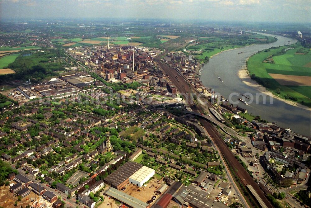 Krefeld from the bird's eye view: Industrial and commercial area with the factories in the Waggonfabrik AG and Bayerwerke in Krefeld in North Rhine-Westphalia