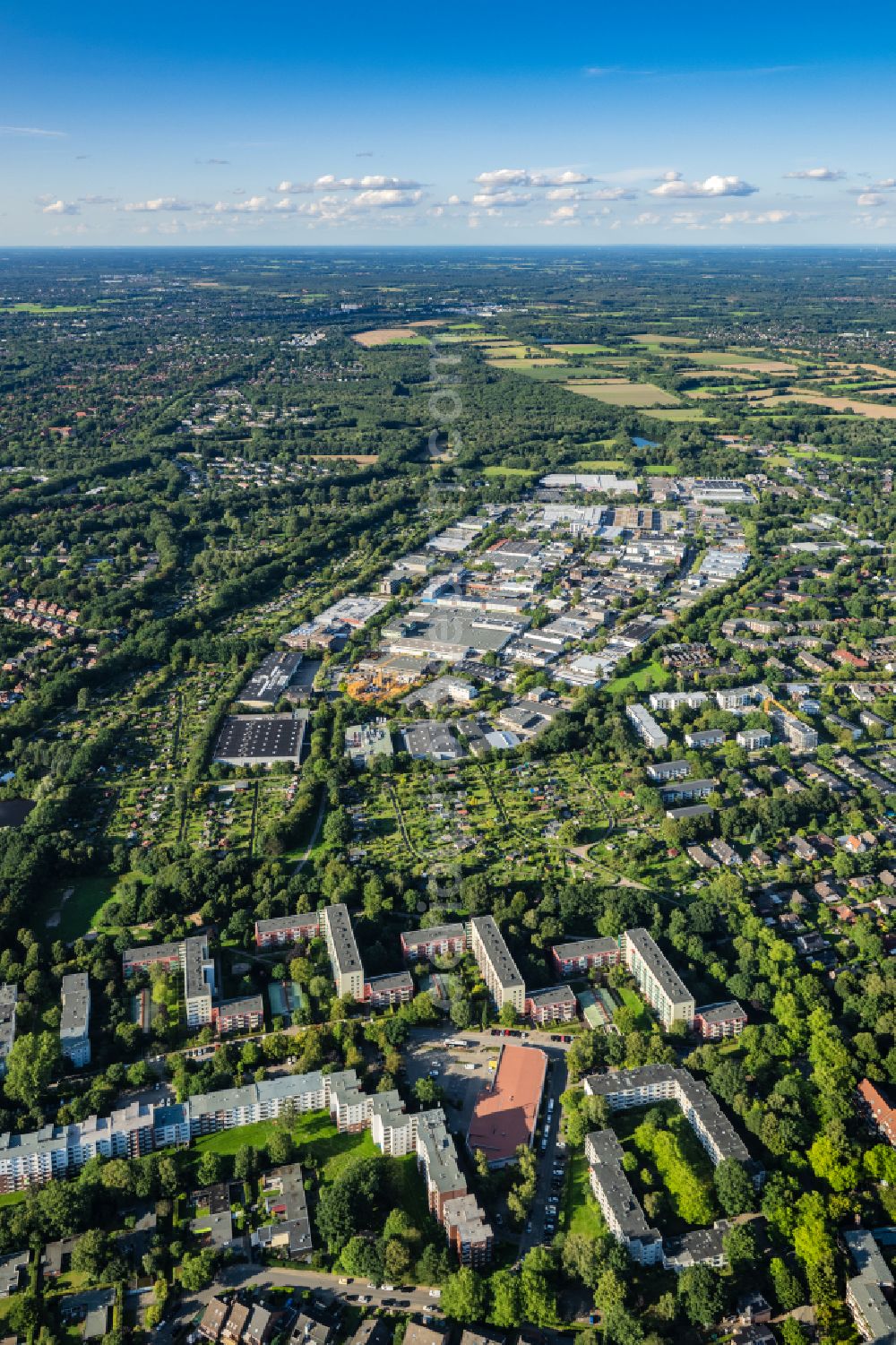 Hamburg from the bird's eye view: Industrial and commercial area Langenhorn in Hamburg, Germany