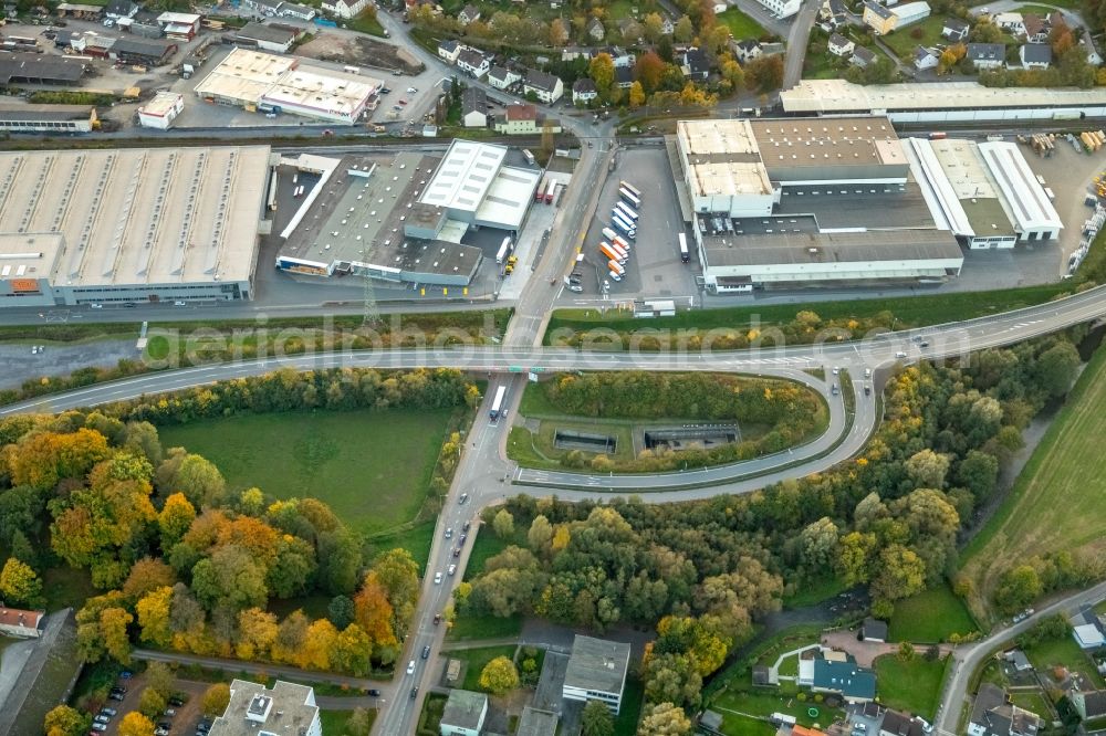 Lendringsen from above - Industrial and commercial area on Wasserwerkstrasse in Lendringsen in the state North Rhine-Westphalia, Germany