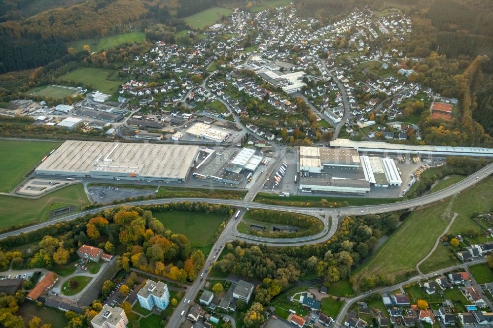 Lendringsen from the bird's eye view: Industrial and commercial area on Wasserwerkstrasse in Lendringsen in the state North Rhine-Westphalia, Germany