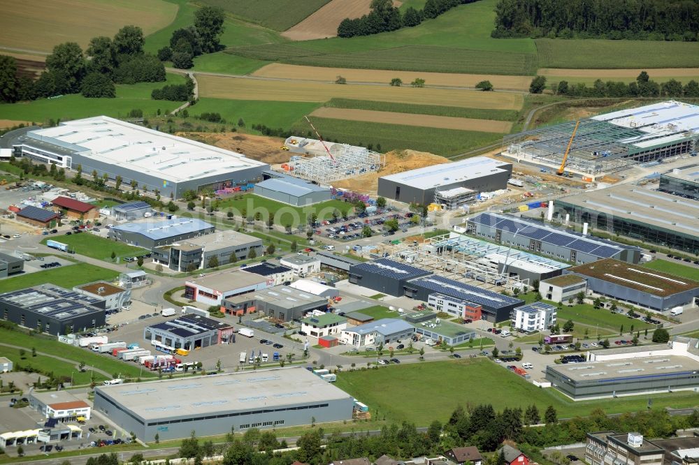 Backnang from the bird's eye view: Industrial and commercial area Lerchenaecker in the North of Backnang in the state of Baden-Wuerttemberg. Buildings of the construction phase 2 are being developed