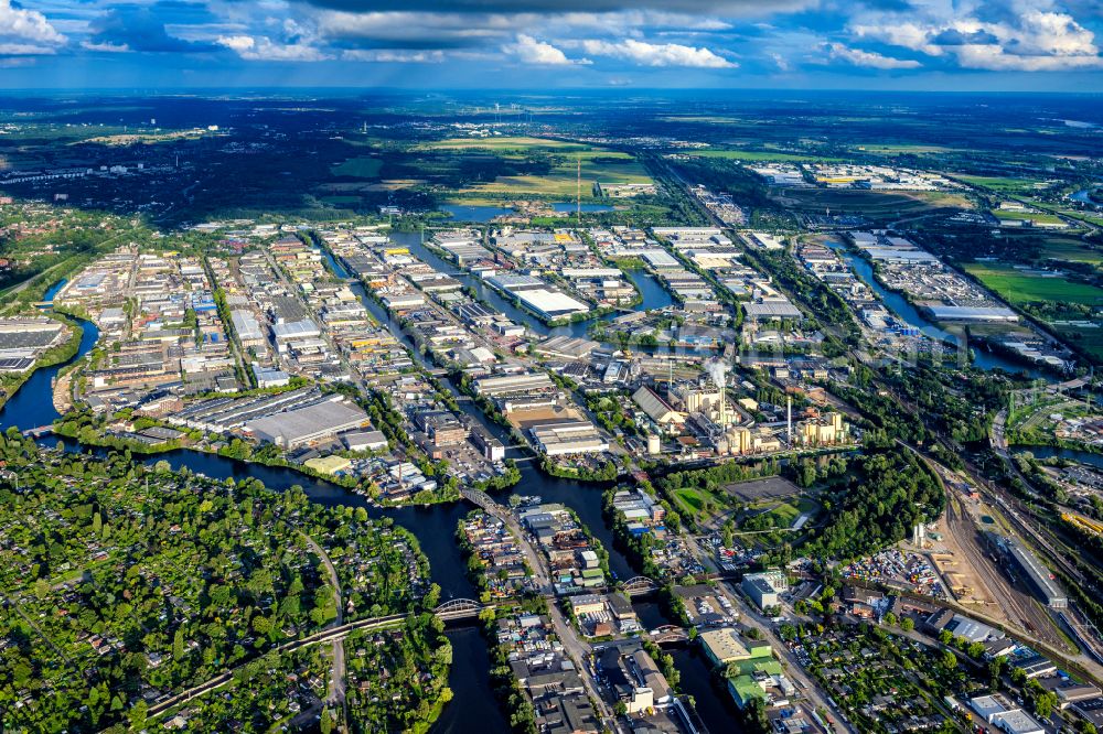 Hamburg from the bird's eye view: Industrial and commercial area Liebigstrasse - Moorfleeter Strasse - Ring 2 - Werner-Siemens-Strasse in the district Billbrook in Hamburg, Germany