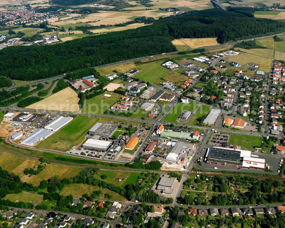 Lindenstruth from above - Industrial and commercial area in Lindenstruth in the state Hesse, Germany