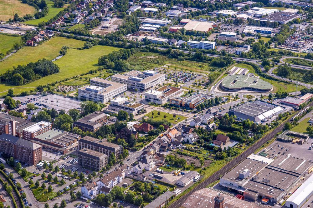 Lippstadt from the bird's eye view: Industrial and commercial area in Lippstadt in the state North Rhine-Westphalia, Germany