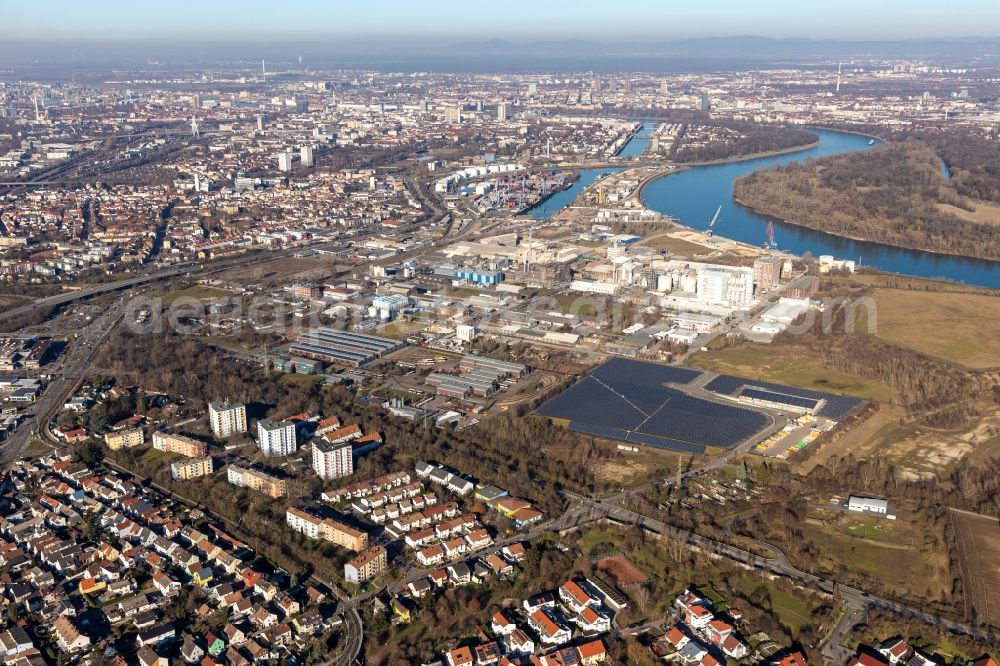 Aerial image Ludwigshafen am Rhein - Industrial and commercial area in the district Rheingoenheim in Ludwigshafen am Rhein in the state Rhineland-Palatinate, Germany