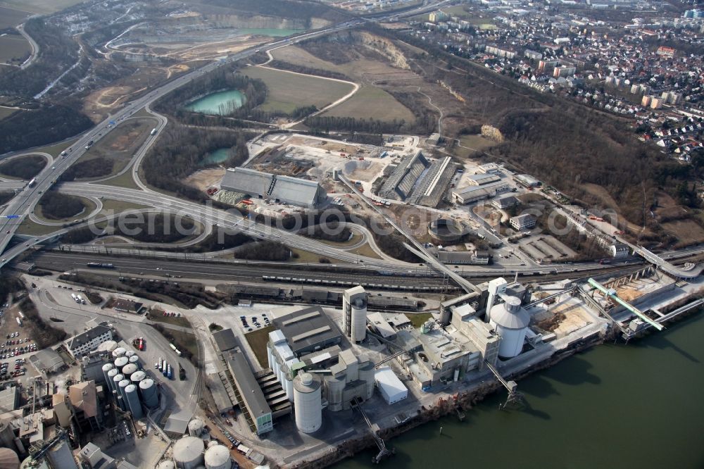 Aerial photograph Mainz - Industrial and commercial area of HeidelbergCement AG in Mainz in Rhineland-Palatinate