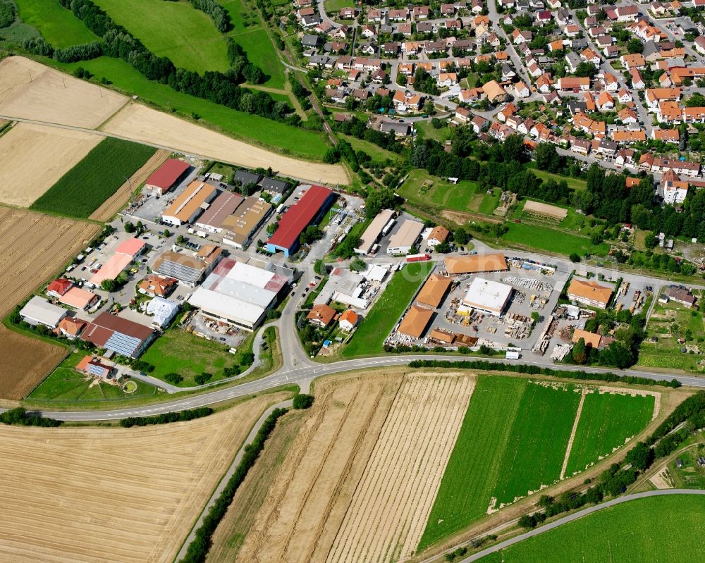 Meimsheim from the bird's eye view: Industrial and commercial area in Meimsheim in the state Baden-Wuerttemberg, Germany