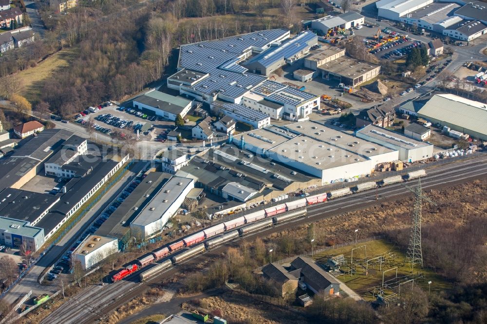 Menden (Sauerland) from above - Industrial and commercial area along the Dieselweg in Menden (Sauerland) in the state North Rhine-Westphalia, Germany