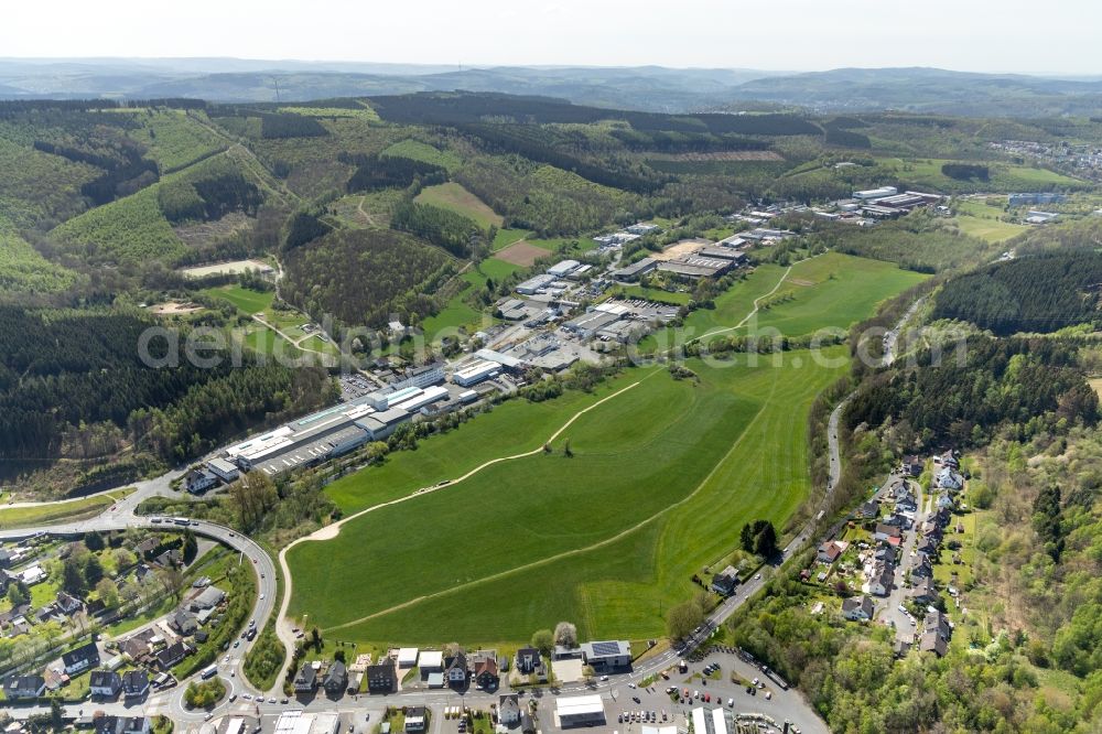 Netphen from above - Industrial and commercial area along the Obere Industriestrasse in Netphen in the state North Rhine-Westphalia, Germany