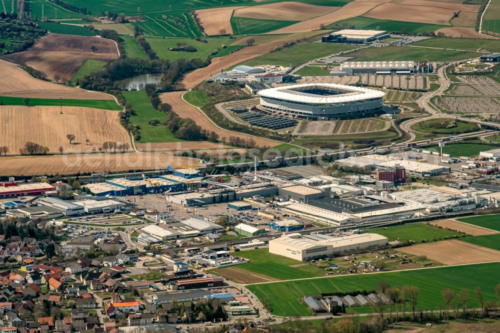 Aerial image Sinsheim - Industrial and commercial area on Neulandstrasse in Sinsheim in the state Baden-Wuerttemberg, Germany