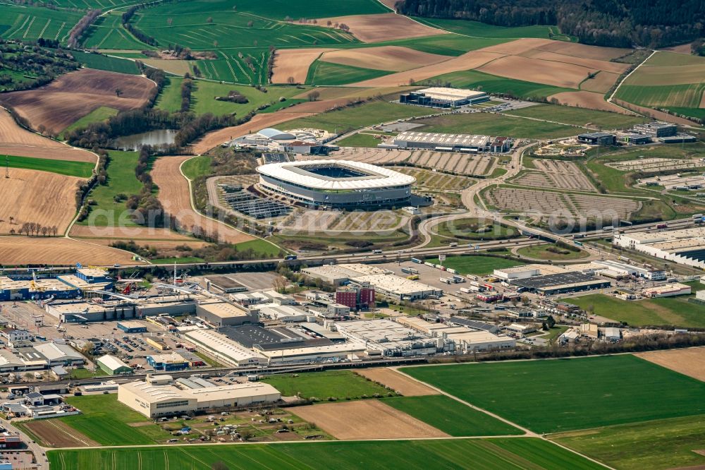 Sinsheim from above - Industrial and commercial area on Neulandstrasse in Sinsheim in the state Baden-Wuerttemberg, Germany