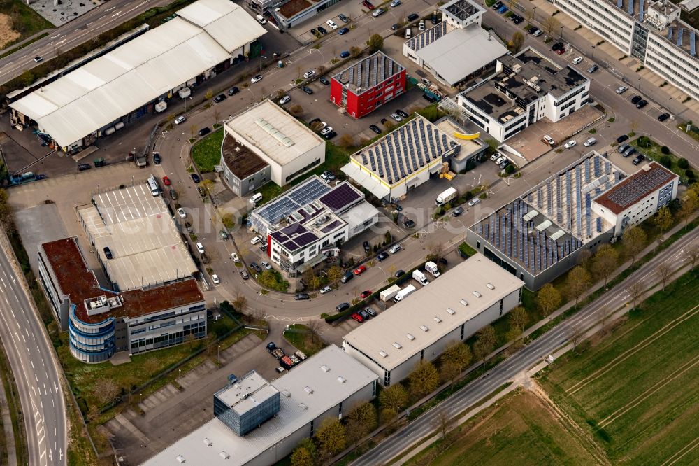 Neckarsulm from above - Industrial and commercial area noerdlich of BAB A6 in Neckarsulm in the state Baden-Wuerttemberg, Germany