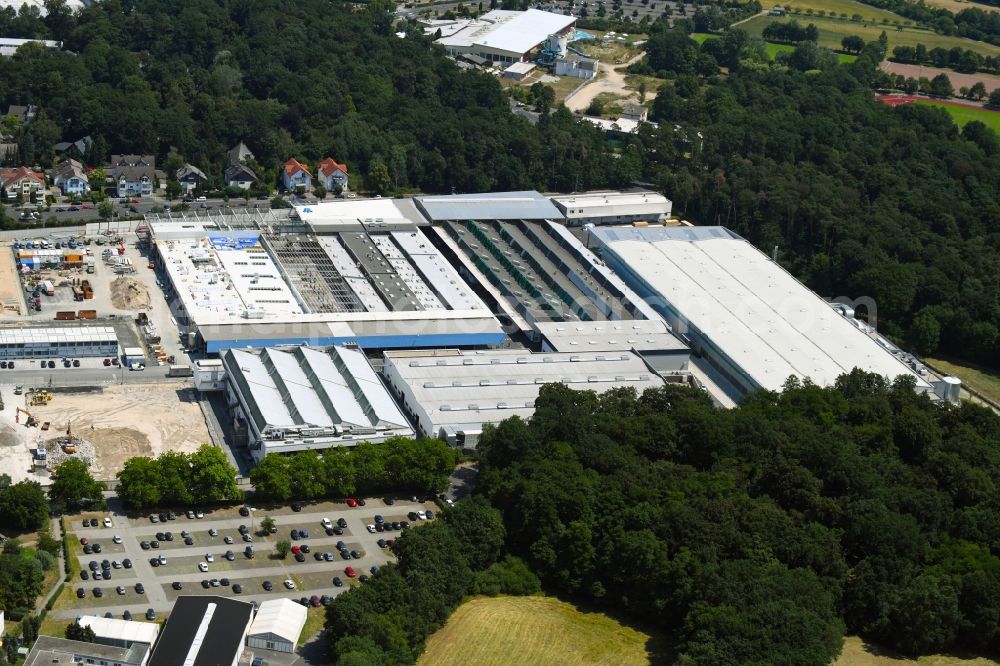 Obertshausen from above - Industrial and commercial area between of Burgstrasse and of Badstrasse in Obertshausen in the state Hesse, Germany