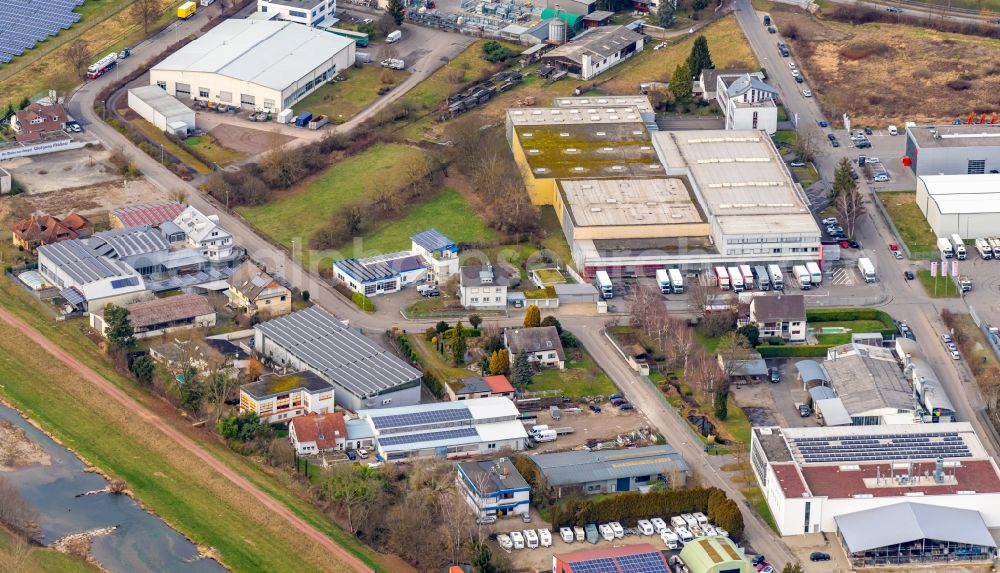 Riegel am Kaiserstuhl from the bird's eye view: Industrial and commercial area in Riegel am Kaiserstuhl in the state Baden-Wuerttemberg, Germany