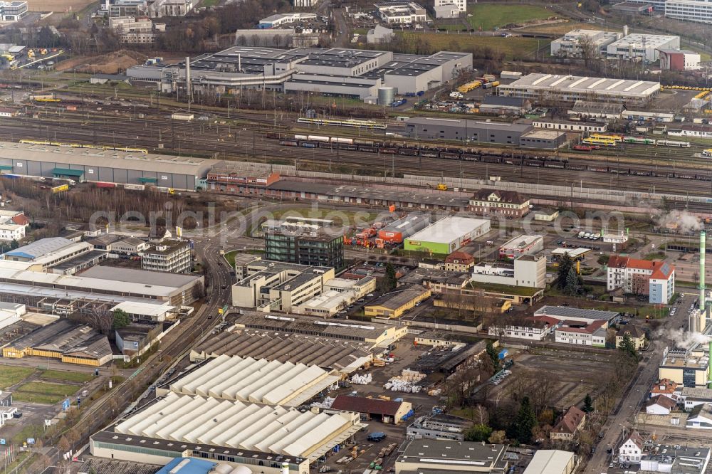 Offenburg from above - Industrial and commercial area in Offenburg in the state Baden-Wuerttemberg, Germany