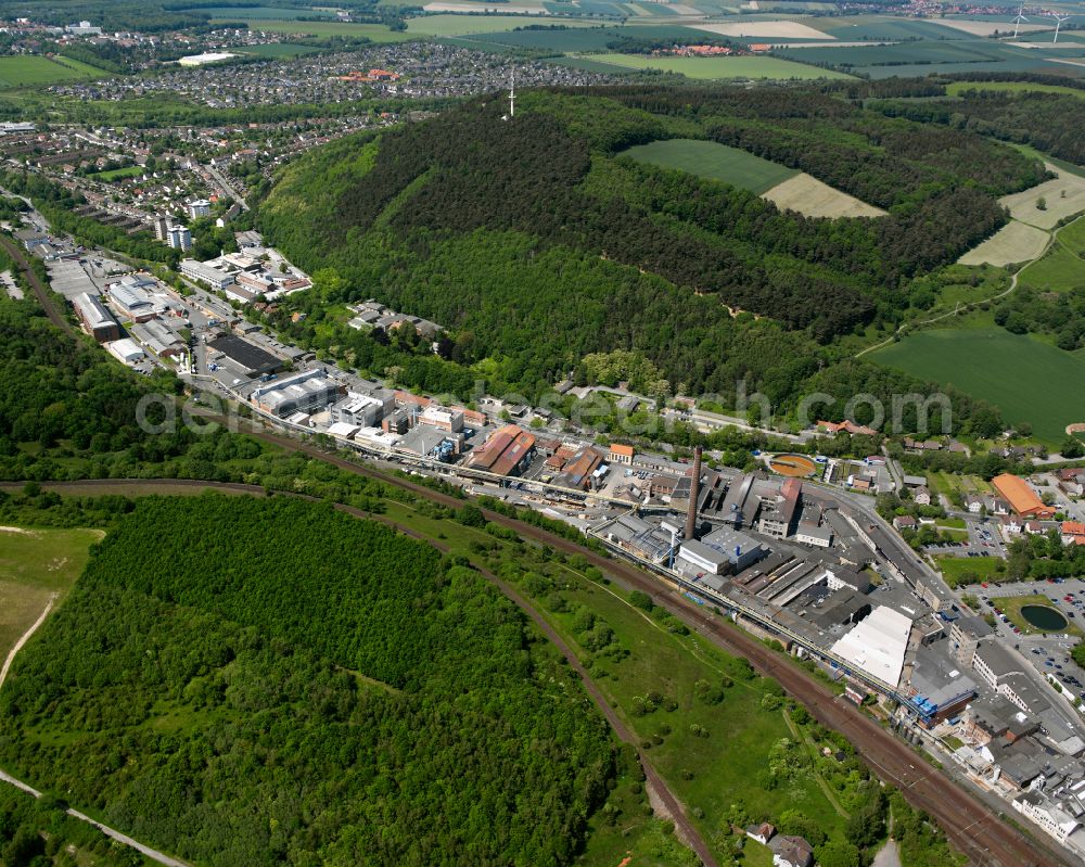 Oker from the bird's eye view: Industrial and commercial area in Oker in the state Lower Saxony, Germany