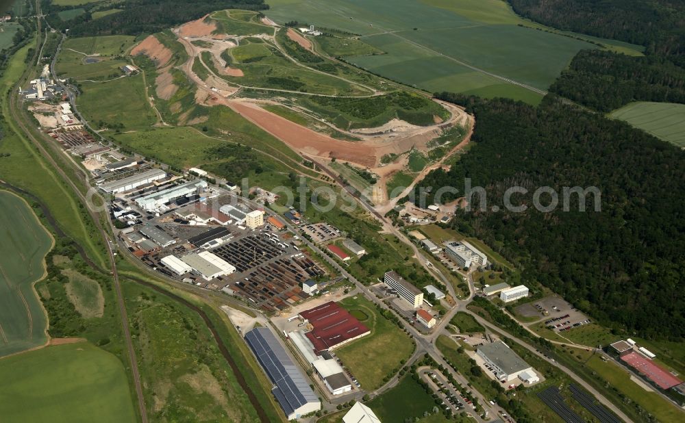 Sondershausen from above - Industrial and commercial area along the Schachtstrasse in the district Bendeleben in Sondershausen in the state Thuringia, Germany