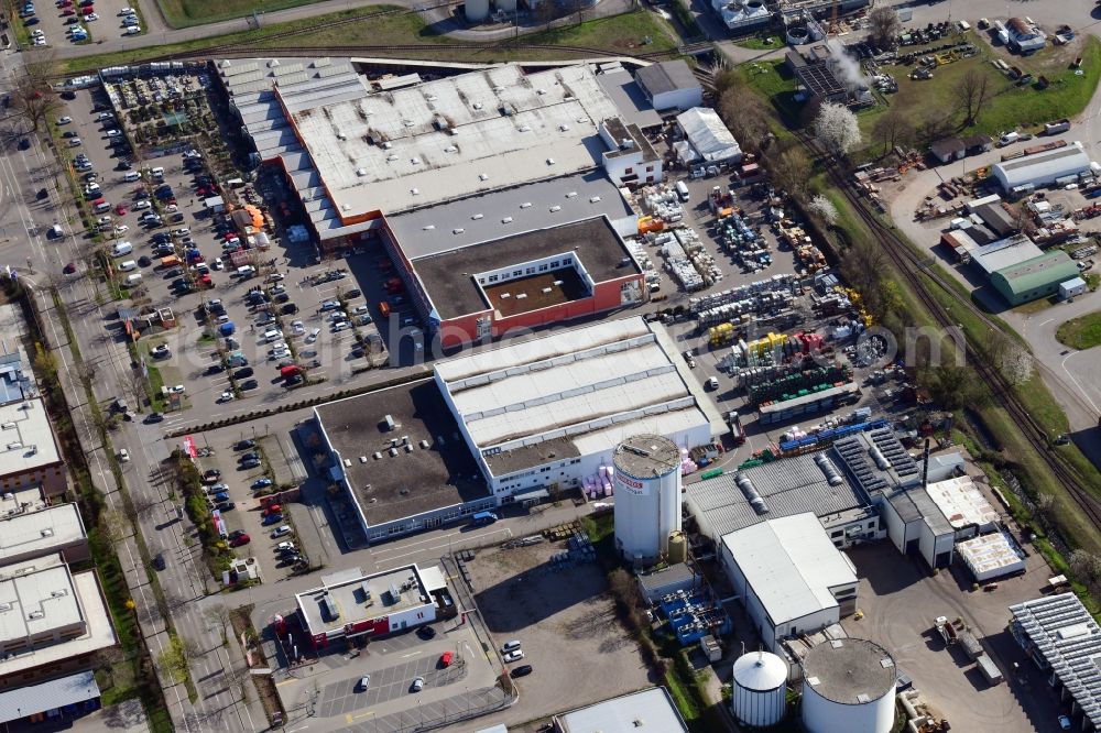 Freiburg im Breisgau from above - Industrial and commercial area at the Tullastrasse in the district Bruehl in Freiburg im Breisgau in the state Baden-Wurttemberg, Germany