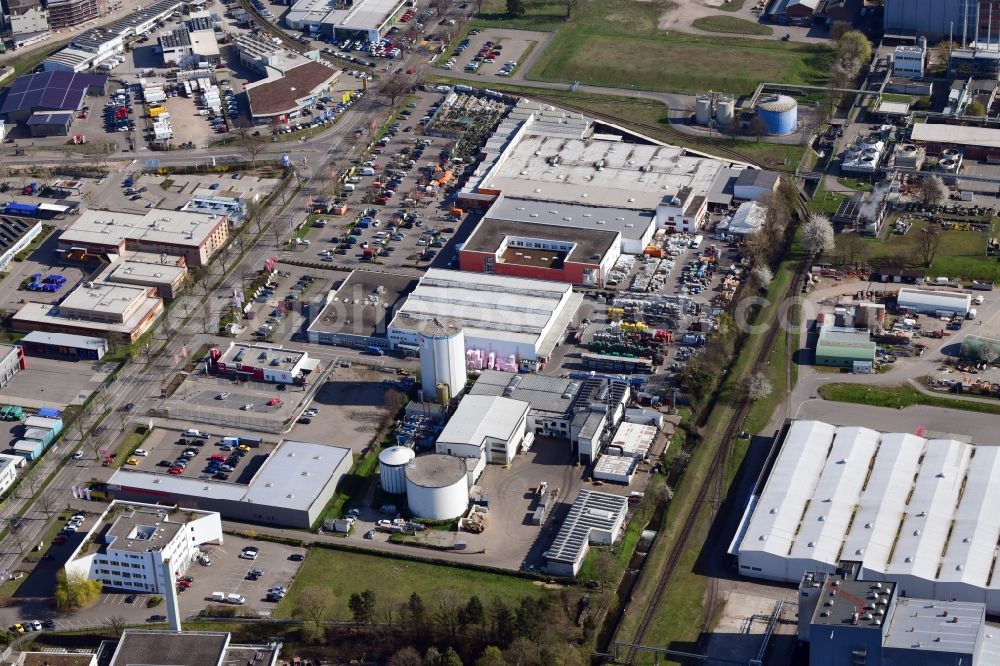 Aerial image Freiburg im Breisgau - Industrial and commercial area at the Tullastrasse in the district Bruehl in Freiburg im Breisgau in the state Baden-Wurttemberg, Germany